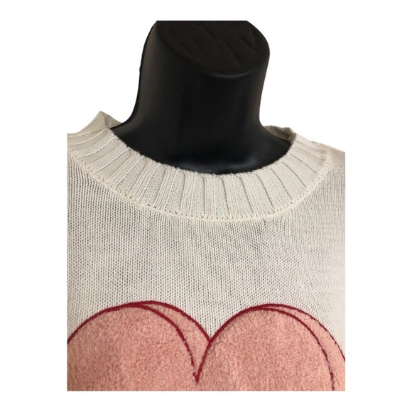 Jessica Simpson cream pink tufted embroidered heart No Thanks sweater size M - Picture 5 of 12